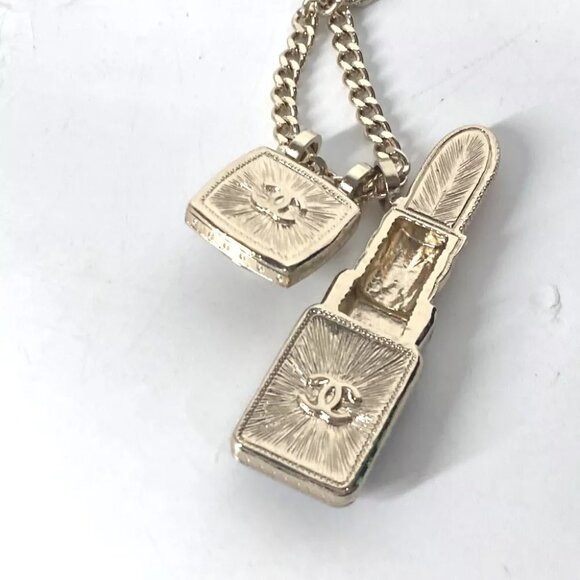 CHANEL 22C CC CC Mark Rhinestone Lipstick Long Necklace Chain Necklace Unused - Picture 4 of 12